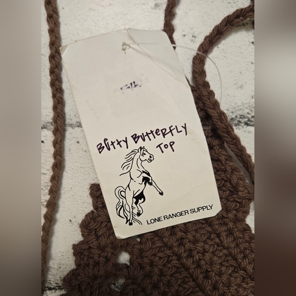 Lone Ranger Supply Crochet Butterfly Halter Top Brown Cream NWT Small - Picture 7 of 7